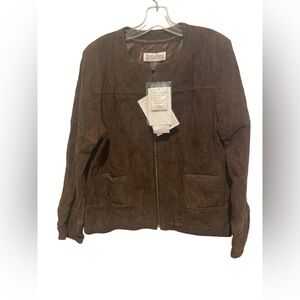 Bradley Bayou NWT Brown Suede Braided and Quilted Suede Leather Jacket Size XL